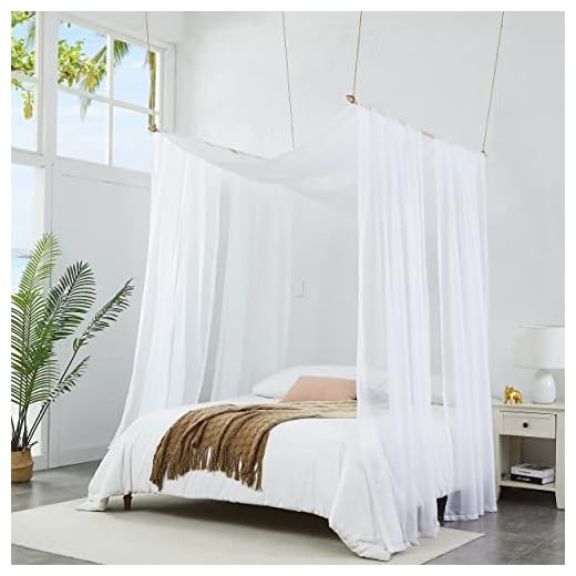 Warm Home Designs Set of 2 White & White Canopy Bed Curtains in 55 x 104 Inch Size. 2 Twin Bed Canopy Curtains Can Be Turned Into Kids Bed Tent or Bed Canopy for Girls. BE White & White 104"