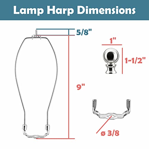 Image of Aspen Creative 20020-22, 9 inch Height Complete Lamp Harp Set - Includes Solid Steel Bumped Cylinder Finial /Saddle and 9 inch Harp in Satin Nickel Finish 2 Pack