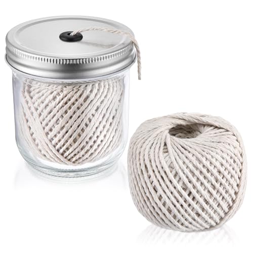 2 Rolls Cooking Twine, 434 ft 2mm Kitchen Twine with a Mason Jar & T type Plug, White Butchers Twines for Kitchen Cooking, Baking, Gift Wrapping, DIY & Festive Holiday