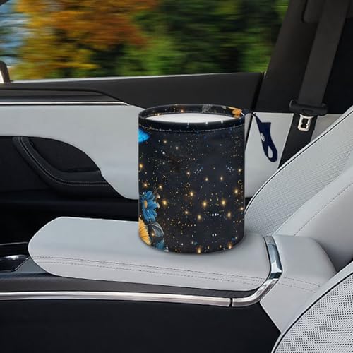 Image of Pensura Blue Butterfly Sunflower Small Car Trash Can Waterproof Trash Bin for Car Quality Hanging Cup Holder Organizer with Strap Auto Accessories for Car, Home, Outdoor