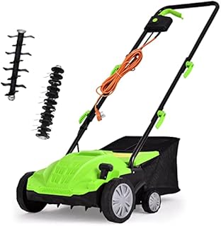 COSTWAY 2 in 1 Electric Scarifier and Lawn Aerator, 1500W Garden Lawn Rake with 40L Collection Box, 32cm Working Width, 10m Cable, 3 Height Settings, 2 Interchangeable Rollers & Safety Switch (Green)
