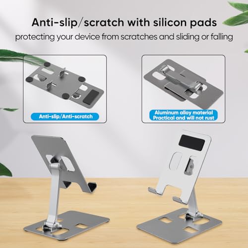 Image of Cell Phone Stand, Foldable Aluminum Adjustable Phone Holder for Desk Portable Travel Holder Office Desk Accessories Compatible for iPhone 14 Pro Max X Xr Samsung,iPad Mini, Tablets Up to 8 inch Grey
