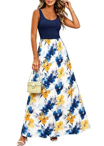 Image of Bluetime Women's Summer Boho Sleeveless Floral Print Tank Long Maxi Dress (S-3XL)