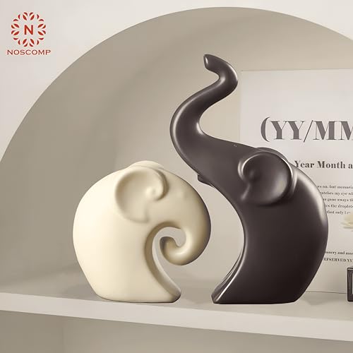 Image of NOSCOMP Home Decor Couple Elephant Statue Ceramic Figures Showpieces for Home Decor - (Set of 2, Black, White)