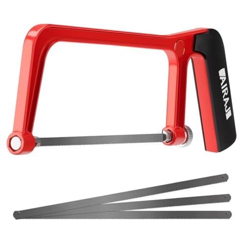 AIRAJ Sierra para Metales,Sierra de Mano con 4 Cuchillas Reemplazables de 150 mm,Hojas de Sierra Afiladas de Dientes Finos,Mini Sierra de Mano para Madera,Metales Blandos,Tubos de PVC,Plásticos