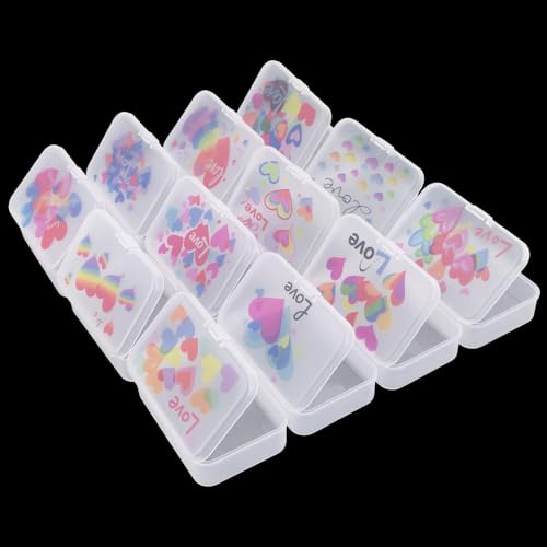 Image of Goodma 12 Pieces Love Hearts Image Pattern Rectangular Plastic Boxes Empty Storage Organizer Containers with Hinged Lids for Small Items and Other Craft Projects, 3.3 x 2.2 x 1 inch (Frosted White)