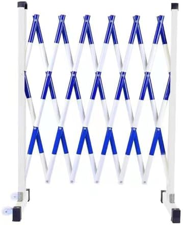 Expandable Folding Security Barricade Mobile Pedestrian Barrier Gate with Wheels Outdoor Traffic Control Fence for Driveways Blue & White 11.5x3.9 ft