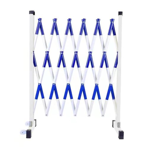 Expandable Security Barrier Folding Mobile Safety Gate with Casters Outdoor Driveway Traffic Fence Industrial Pedestrian Barrier Blue & White Color Flexible ge Access Solution