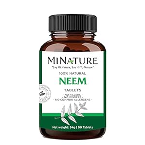 Neem Tablets by mi Nature| 90 Tablets, 1000 mg| 45 Days Supply| Clear Skin| Acne Free| Vegan |