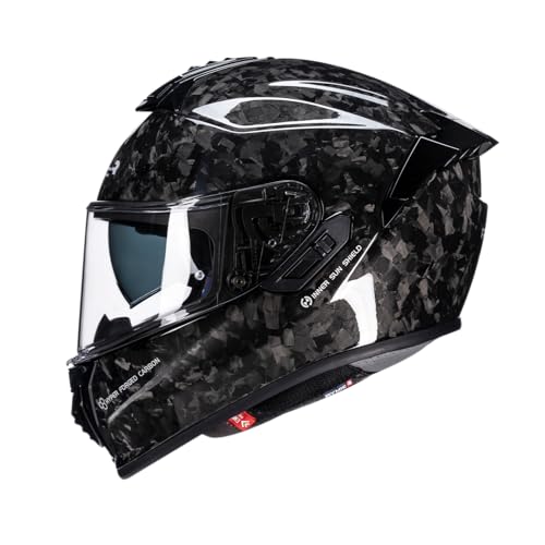 Rymic S-GT Carbon Fiber Motorcycle Helmet Full Face Racing Helmet for Adult Speaker Pockets DOT Approved (Mirror-Forged Grain, XL)
