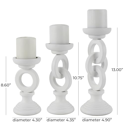 Deco 79 Wooden Decorative Candle Holder Chain Link Candle Stand, Set of 3 Candlestick Holder 13", 11", 9" H, White by Deco 79 - Image 6