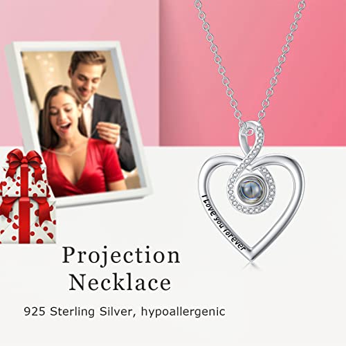 Dorunmo Personalized Photo Picture Projection Pendant Necklace I Love You Necklace 100 Languages 925 Sterling Silver Infinity Heart Pendant Necklace Jewelry Romantic Gifts For Girlfriend Women Birthday Christmas #TOP2