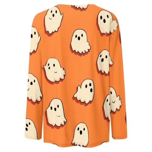 Womens Halloween Shirts Cute Ghost Graphic T Shirt Crewneck Spooky Season Long Sleeve Fall Casual Tees Holiday Top - image 4