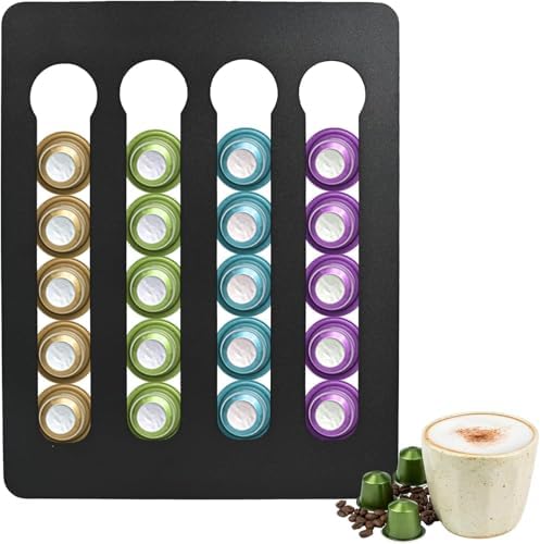 Kaffeekapselhaltern für Nespresso 20 Kapseln, 25 x 20cm Kapselspender aus Edelstahl, Kaffeekapseln Aufbewahrung für Nespresso Original Linie Kapseln, für Küchenwände und Schränke (Selbstklebend)