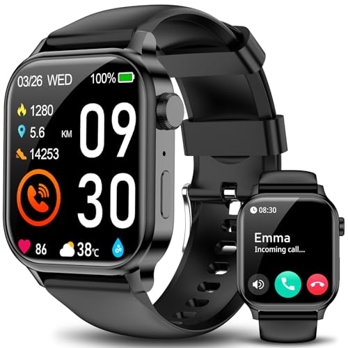 Smart Watch for Men Women with Bluetooth Call, 1.85″ HD Touch Screen Fitness Watch with IP67 Waterproof Heart Rate/Sleep Monitor, 100+ Sports Modes Activity Trackers Compatible with iOS/Android（Black）