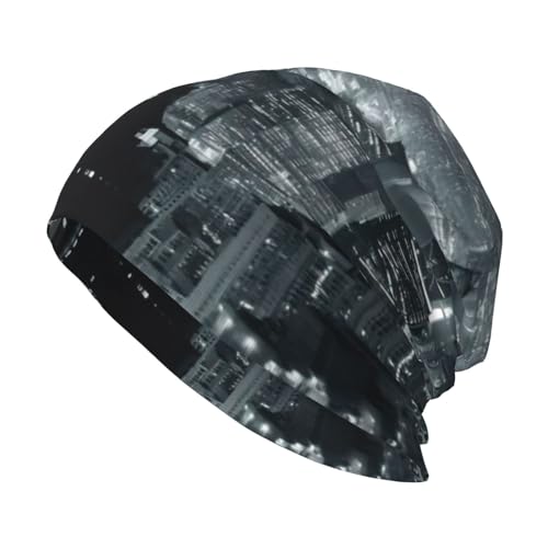 StOlmx Gorro de invierno para hombre y mujer, gorro de punto térmico para esquí, sombreros y gorras con estampado de paisaje de playa, Aerial Night Of View Hong Kong, talla �nica
