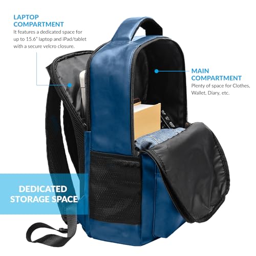 Image of Aircase Vegan Leather Laptop Bag Backpack for Men & Women, 22 l, Cobalt Blue, Fits Upto 15.6 inch Laptop, Multiple compartments, Padded Shoulder Straps, for Travel, Office or College, 1 Year Warranty