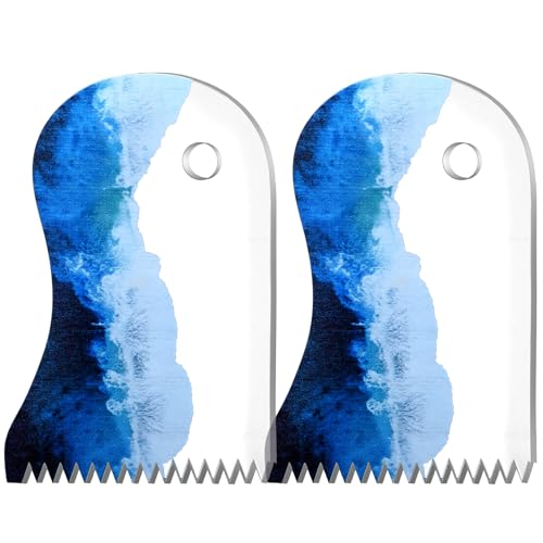 Ferrochef 2 Pcs Surfboard Wax Comb Acrylic Surf Wax Remover Ocean Wave Surf Board Waxes Scraper Removal with Hole Ski Snowboard Surfing Gifts for Men Women Surfer