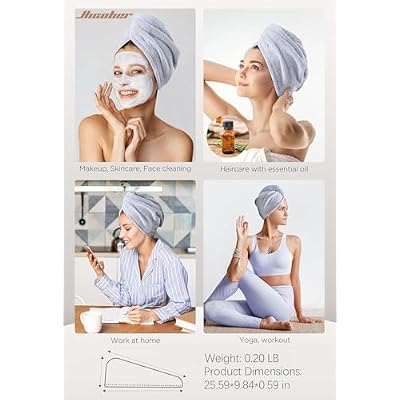 Hicober Microfiber Hair Towel Wrap, Fast Drying Hair Towels for Women, Soft Lightweight Quick Dry Turban for Curly & Long Hair3 Pack(Blue/Grey/Pink)
