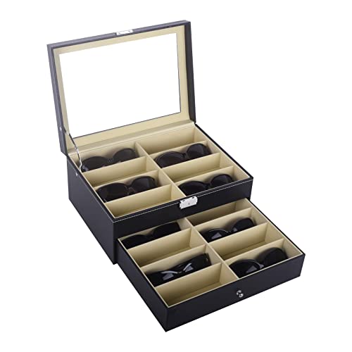 Autoark Leather 16 Piece Eyeglasses Storage And Sunglass Glasses Display Drawer Lockable Case Organizer,Black,Aw-093 #TOP1