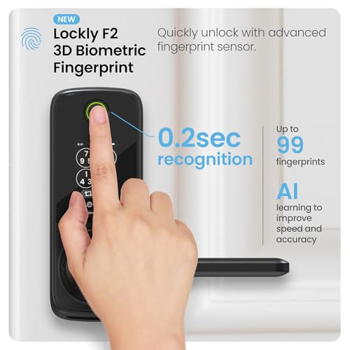 Image of Lockly Secure Pro Smart Lock with Handle - Biometric Fingerprint & Patented Anti-Peep PIN Genie Keypad, Built-in Wi-Fi Keyless Entry Door Lock, App Remote Control, Works with Alexa & Google Assistant
