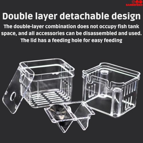Image of SANSEFERO Breeding Box Isolation Box Fish Tank Aquarium Breeder Box Double Guppies Incubator Aquarium Rectangle Aquarium Tank (13.5cm x 7.5 cm x 10.5 cm)