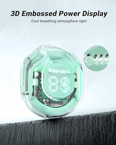 Image of bAss biRd Ultra Pods Pro Bluetooth 5.3 TWS Earbuds, Display, Gaming Mode, AI ENC, Fast Charging Type-C, 13mm Bass Drivers, Transparent Design Premium Sound Under 1000 2024 Wireless (Green)