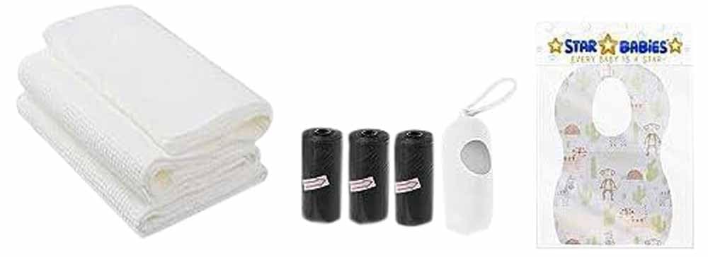 Star BabiesBaby Essentials Pack of 3 (Scented Bag 3pcs, Bibs 10pcs, Towel 3pcs)-Black