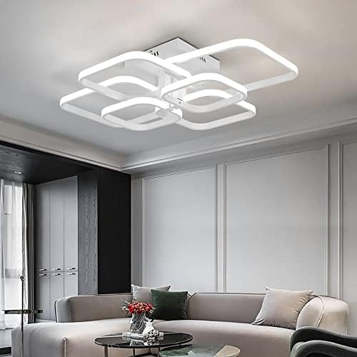 Modern Led Ceiling Lights,6 White Squares Lighting Chandeliers Indoor Flush Mount Hanging Lamp Acrylic Lighting Fixture for Living Room Bedroom Lounge