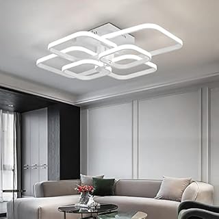 Modern Led Ceiling Lights,6 White Squares Lighting Chandeliers Indoor Flush Mount Hanging Lamp Acrylic Lighting Fixture for Living Room Bedroom Lounge