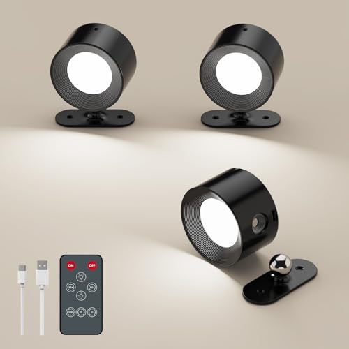 Fuligent Rechargeable Wall Lights Battery Operated Wall Light with Remote Control & Touch 3 Color Modes & 3 Brightness Levels 360 Magnetic Rotation Wall Sconce for Reading Bedroom Hallway (3 Pack)