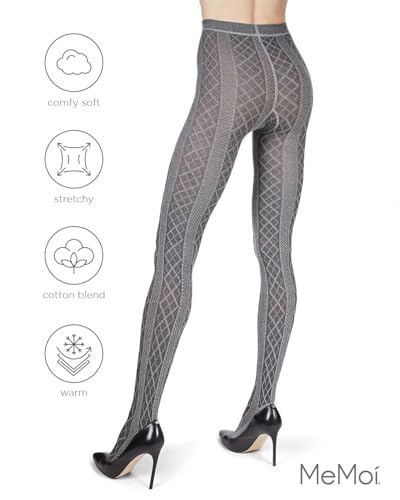 Image of MeMoi Juneau Diamonds Cotton Tights for Women, Cozy and Elegant Sweater Tights - Sizes Small to X-Large
