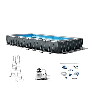Intex 26373EH 32ft x 16ft x 52in Ultra XTR Frame Above Ground Rectangular Swimming Pool Set with Sand Filter Pump Ladder Cover Maintenance Kit