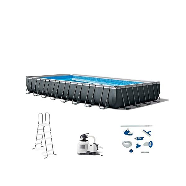 Intex 26373eh 32ft x 16ft x 52in ultra xtr frame above ground rectangular swimming pool set with sand filter pump ladder cover maintenance kit  urban country home decor