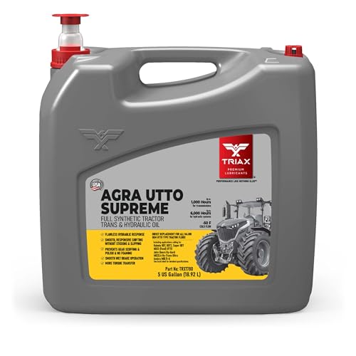 TRIAX Agra UTTO Supreme Universal Full Synthetic Tractor Hydraulic Transmission and Wet Brake Oil, All Season, Replaces 99% of OEM Tractor Fluids, Arctic Grade -52 F Cold Flow (5 Gallon)
