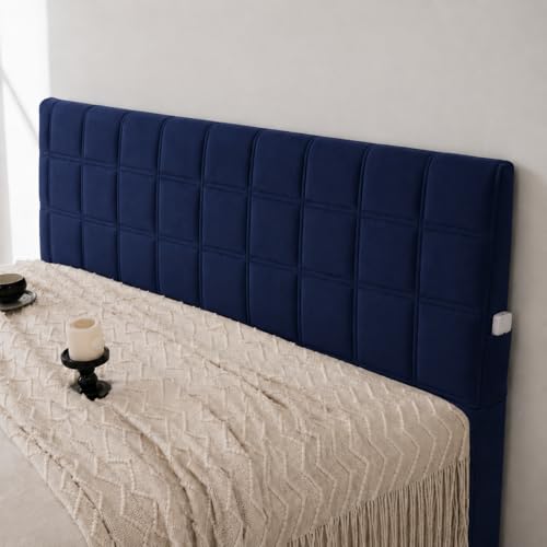 Image of HOMETHREADS Velvet Padded Headboard Cover with Foam - Soft, Wrinkle-Resistant Bed Back Protector, Suitable for Wooden, Leather & Upholstered | Fits 6 ft Headboards only (68x180 cm) (Navy)