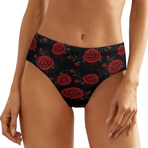 SEBNATAL Soft Blood Red Rose Art Underwear for Women, Seamless Breathable Ladies Panties No Show Briefs, Invisible Hipster
