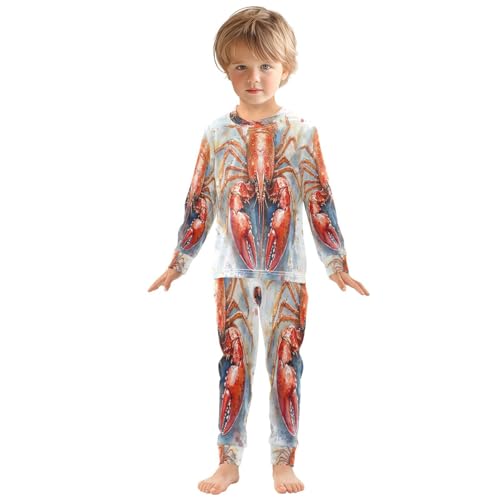 Pajama Sets Long Sleeve Red Blue Crawfish Soft Comfy Sleepwear 2 Piece PJS 3-8T2