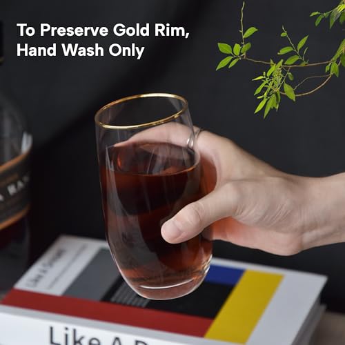 Icesip Set of 12 Drinking Glasses, 13 oz Crystal Highball Water Cups with Elegant Gold Rim for Whiskey, Cocktails, Juices and More - Image 5