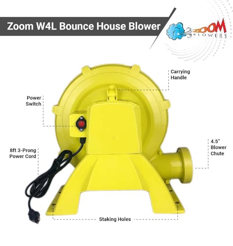 Zoom Blowers Portable Air Pump for Inflatables - Energy Efficient High Power 750-Watt, 1 HP Compact Residential Air Blower for Bounce Houses, Slide Combos, Water Slides, and Obstacle Course for Kids - Image 5