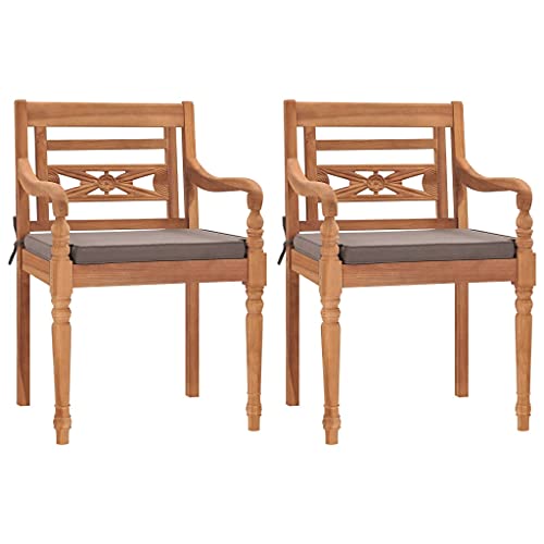 YunCangg Patio Chair Set of 2, Dark Gray Cushion, Teak