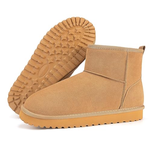 Mishansha Men's Snow Boots Slip-On Suede Winter Warm Boots - Khaki, Size 10.5 angle 7