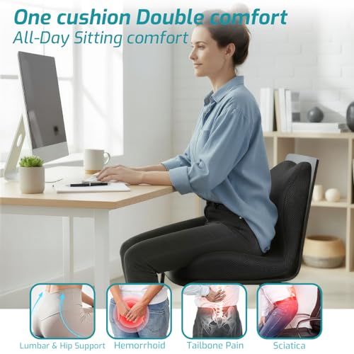 Image of Memory Foam Seat Cushion,Office Chair Cushion with Lumbar Support for Back Pressure Relief, Car Seat Cushion with Adjustable Strap,Sciatica Pad Cushions for Car,Truck, Desk,Gaming Chair