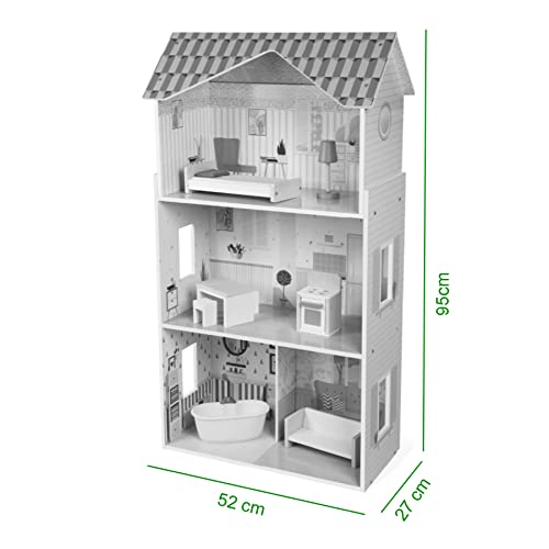 Großes Puppenhaus Traumhaus Set aus Holz mit 8tlg. Zubehör Weiss für Barbie und 29 cm Spielpuppen52x27x95 cm, 3 Etagen – Bild 5