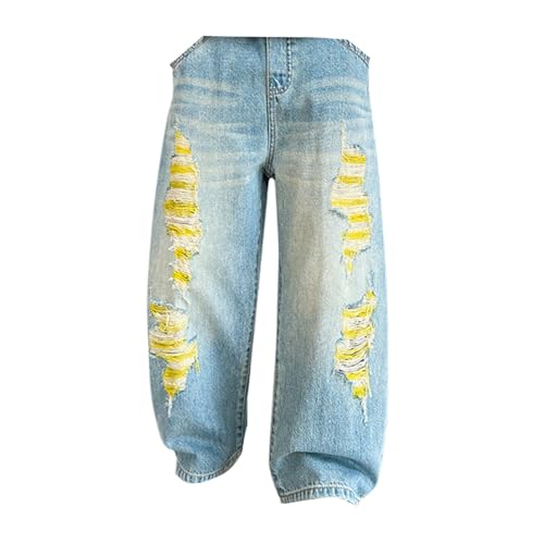Boys Ripped Baggy Denim Pants Wide Leg Straight Streetwear Jeans Y2K Elastic Waist Casual Loose Long Trousers Jeans2