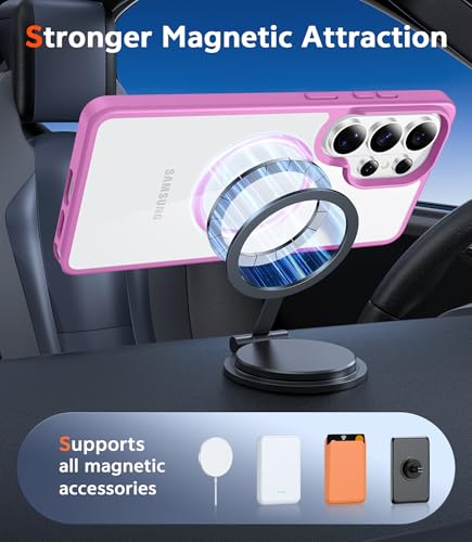 Image of FNTCASE for Samsung Galaxy S26-Ultra Case: Clear Magnetic Phone Cases with Screen Protector Compatible with Magsafe Slim Anti Yellowing Rugged Protective Transparent Cell Phone Cover (Pink Magnetic)