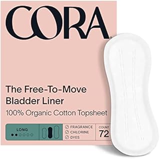 Cora Ultra Thin Organic Bladder Liners | Incontinence & Postpartum Pads for Women | Panty Liners for Bladder Leaks | Breathable Cotton (Long | 72 Count)