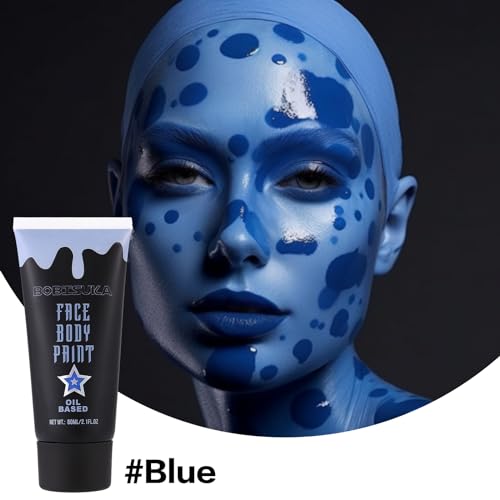 BOBISUKA Blue Face Body Paint, Oil-based Cream Painting Kit, Blendable Facepaint for Halloween Avatar Smurf Mystique Cosplay, Costume, Parties, Stage, Theater, SFX Special Effect Makeup(2.1 Fl.oz)