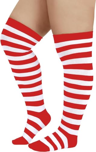 Image of Zando Women Plus Size Thigh High Stockings Over the Knee Thin Tube Socks Long Sport Tights Casual Striped Leg Warmers