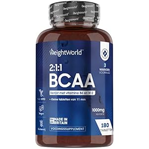 BCAA aminozuren supplement – 180 vegan tabletten – 1000 mg – L-leucine, L-isoleucine en L-valine – Verrijkt met vitamine…